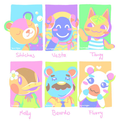 Digitale Zeichnung von mehreren Animal Crossing Charakteren